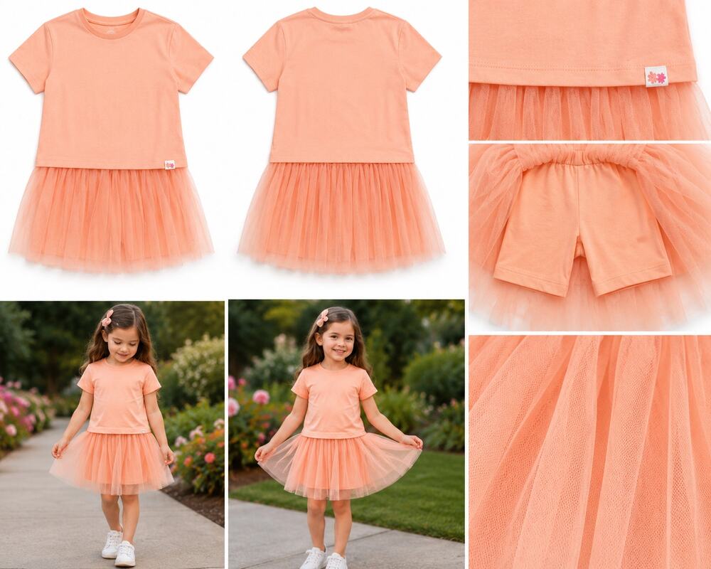 Wonder Nation Girls Peach Tulle Skirt Set – Size 7